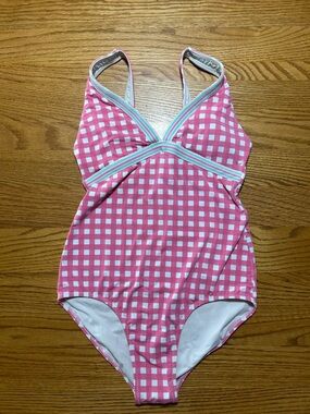 Women’s Vineyard Vines Palm Beach Gingham One-Piece Swimsuit pink/white Size XS